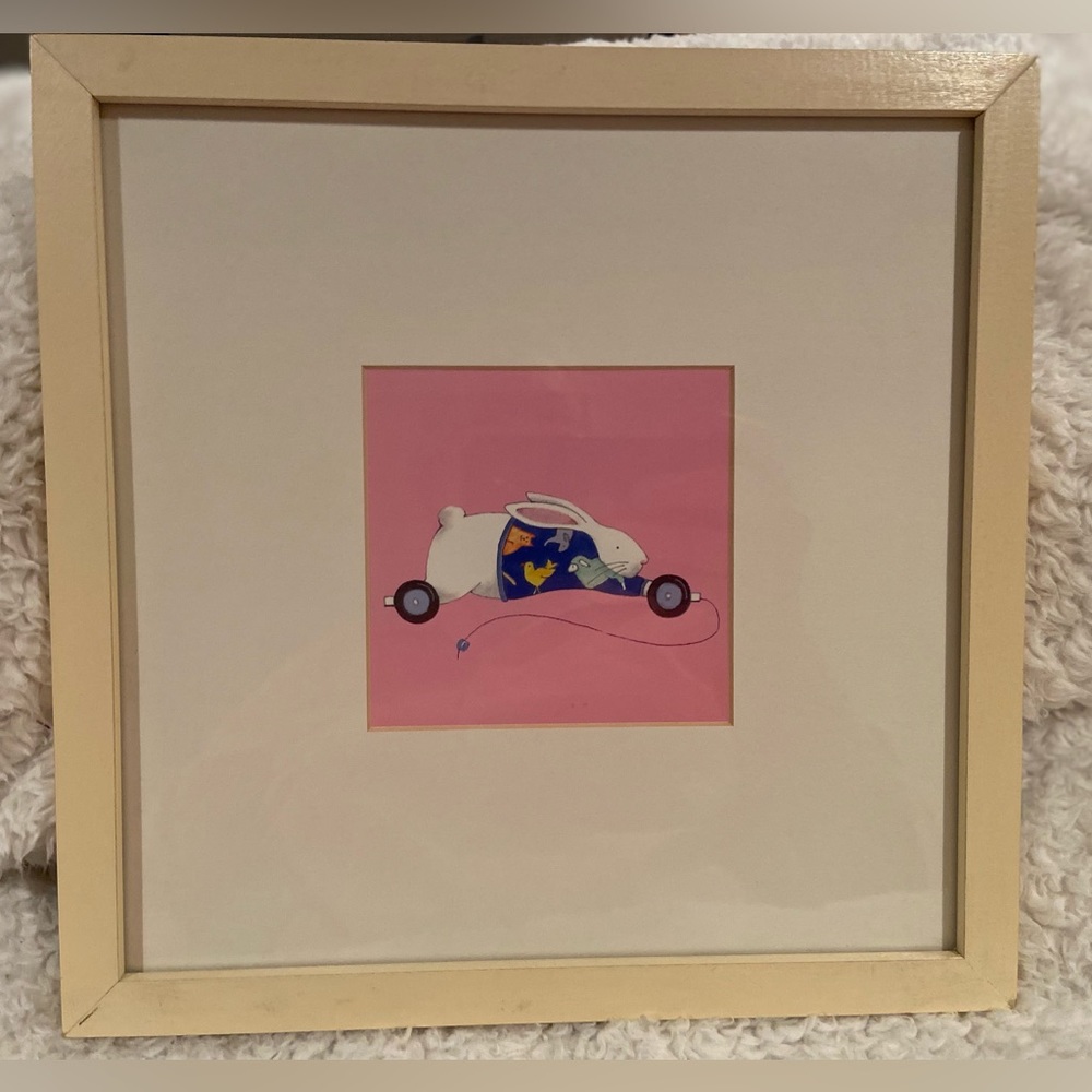 Mary Lake Thompson Framed Pink Print with Bunny Cat Chick Mouse & Lamb 10” x 10”